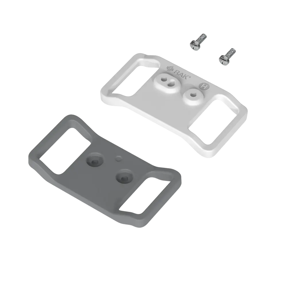Isometric front and rear view of Unify Belt Loop Kit (Type H) in grey and white variants with stainless-steel screws