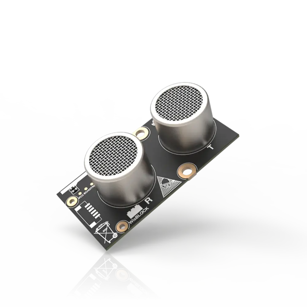WisBlock ultrasonic sensor RAK12007 with ango Sense CS100 ultrasonic distance measurement module isometric view