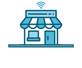 Shopfront and wireless signal representing connected retail monitoring and management.