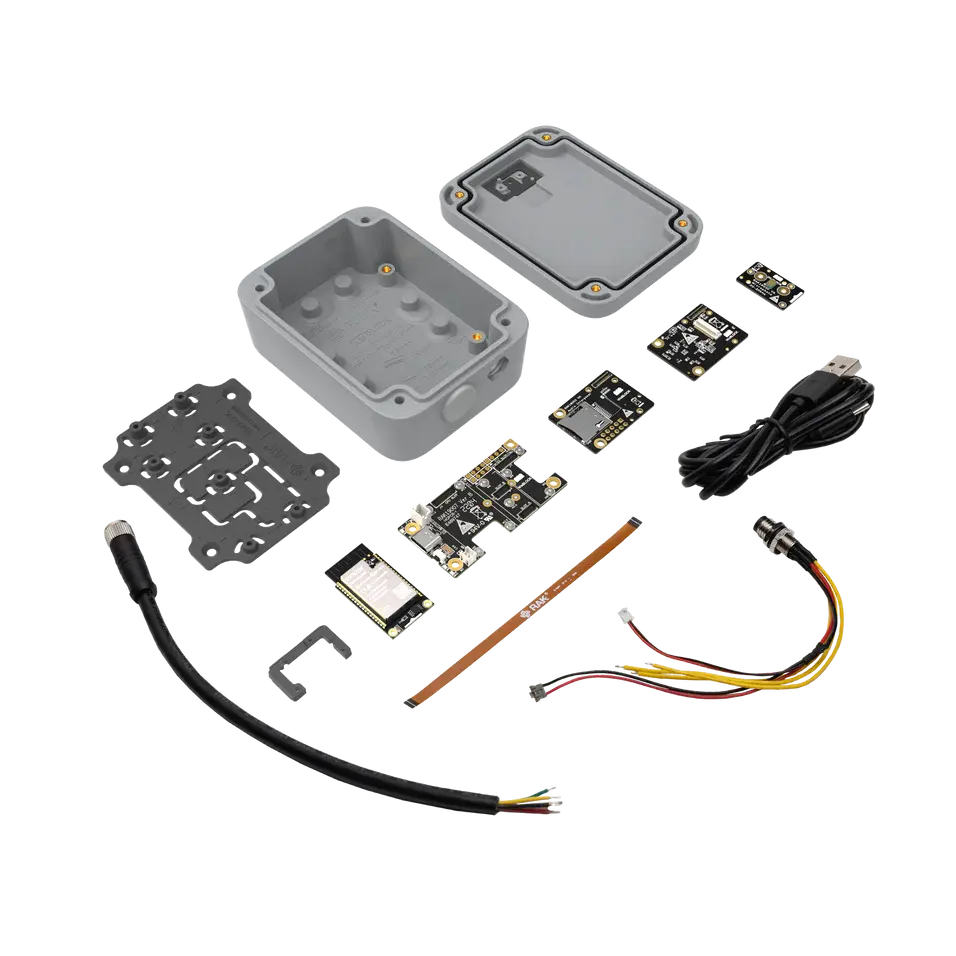 Isometric view of WisBlock Microphone Starter Kit RAK10711 with RAK11200 Core Module, Unify Enclosure and audio modules Grey