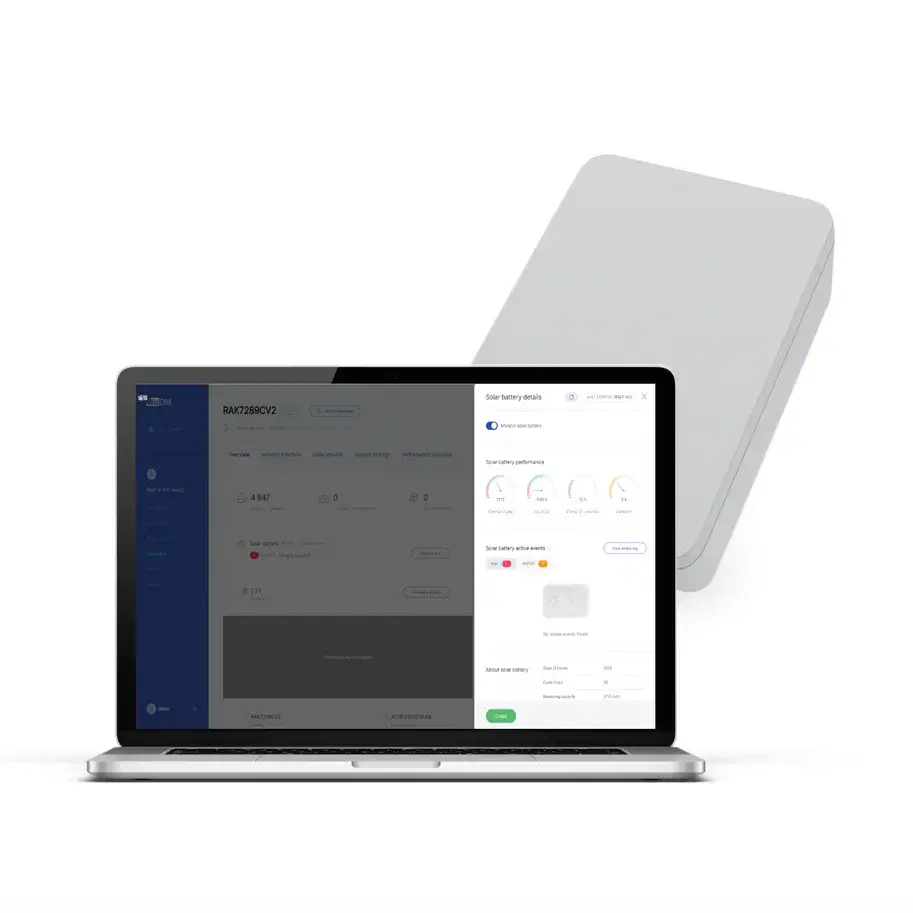 Thumbnail: WisDM remote gateway management dashboard displaying Solar Battery Lite status and network uptime data