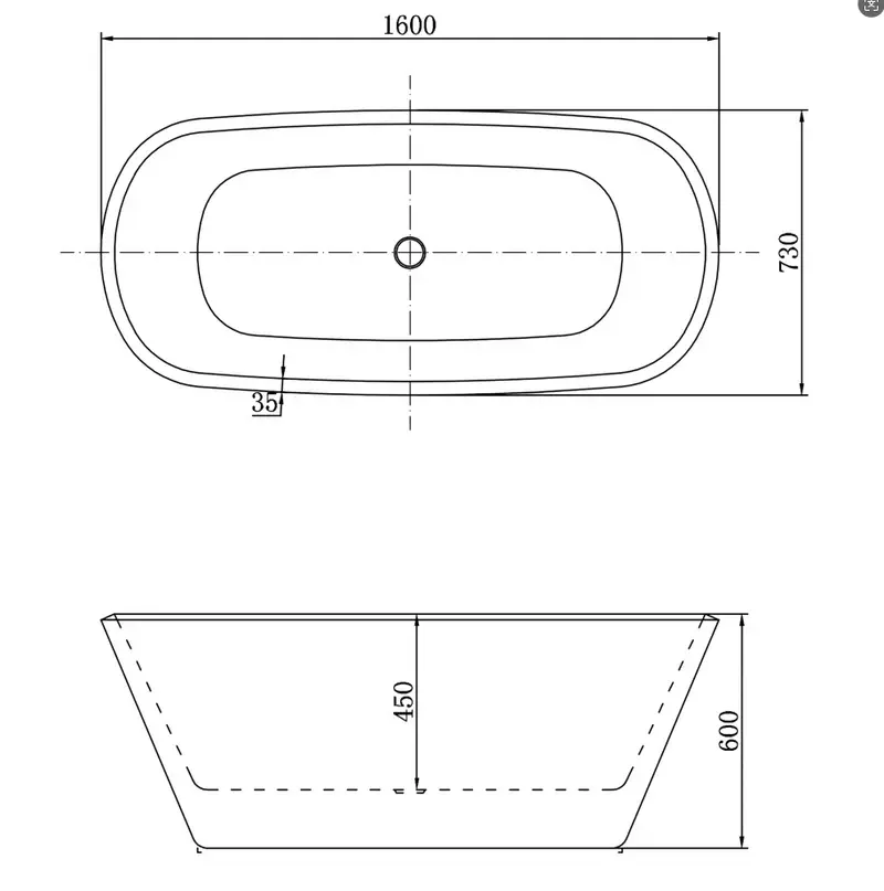Thumbnail: Bathroom Black Freestanding Double Ended Bath Acrylic Bathtub 1600x730mm