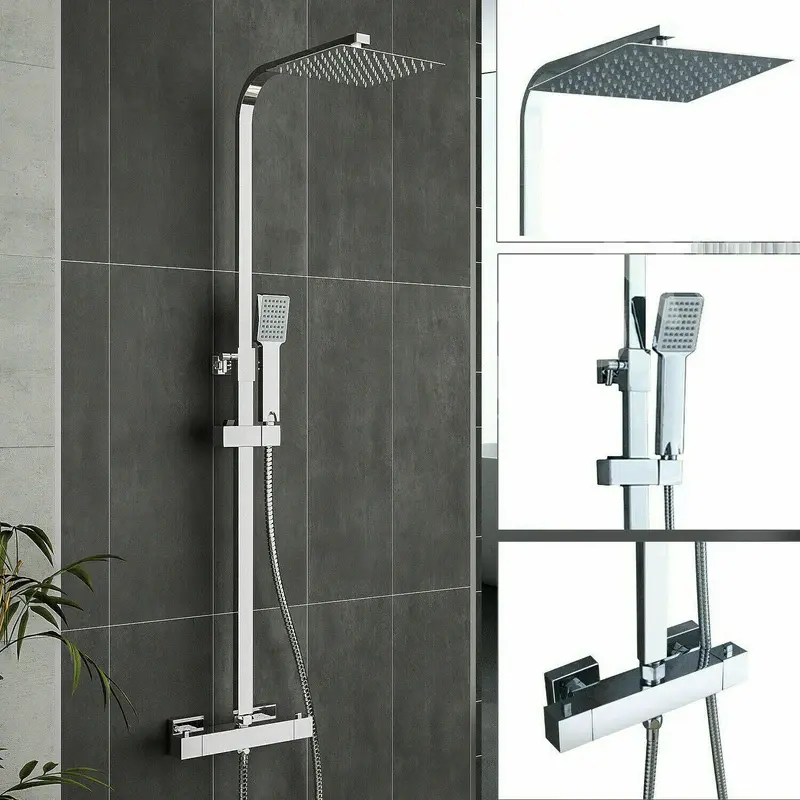 Thumbnail: NEW Bathroom Thermostatic Shower Mixer Overhead Rainfall Shower Head Set