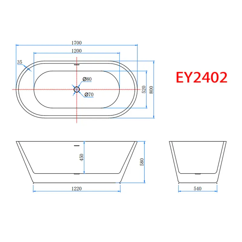 Thumbnail: Bathroom 1700x800mm Freestanding Double Ended Bath Bathtub