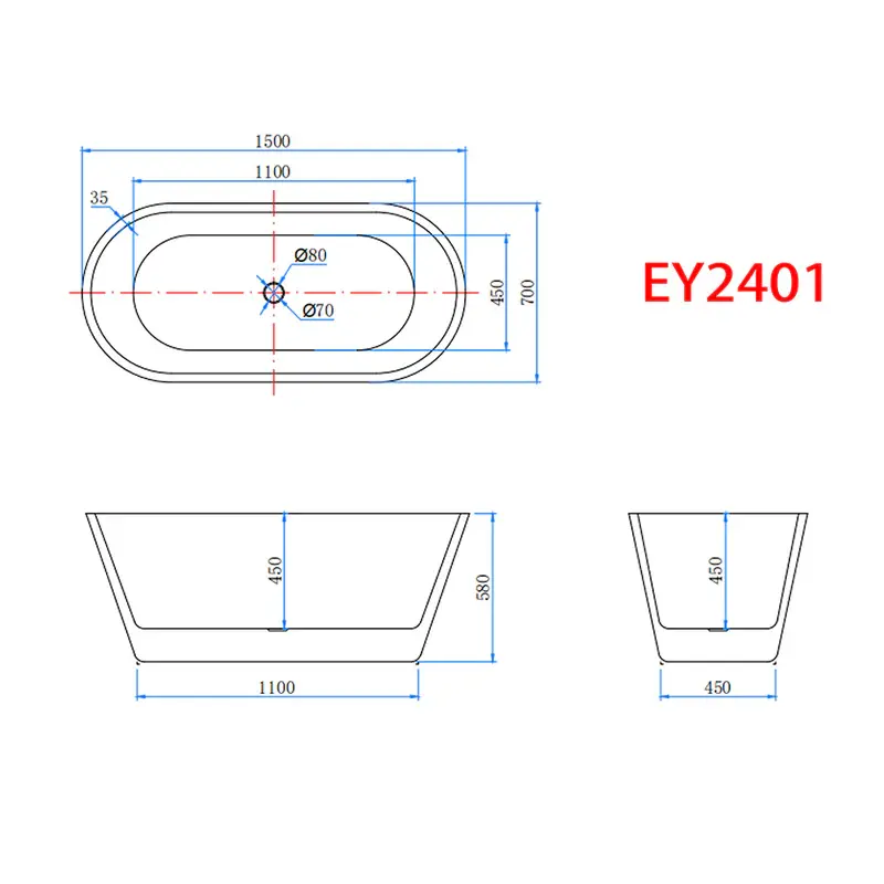 Thumbnail: Bathroom Bathtub Freestanding Double Ended Bath 1500x700mm
