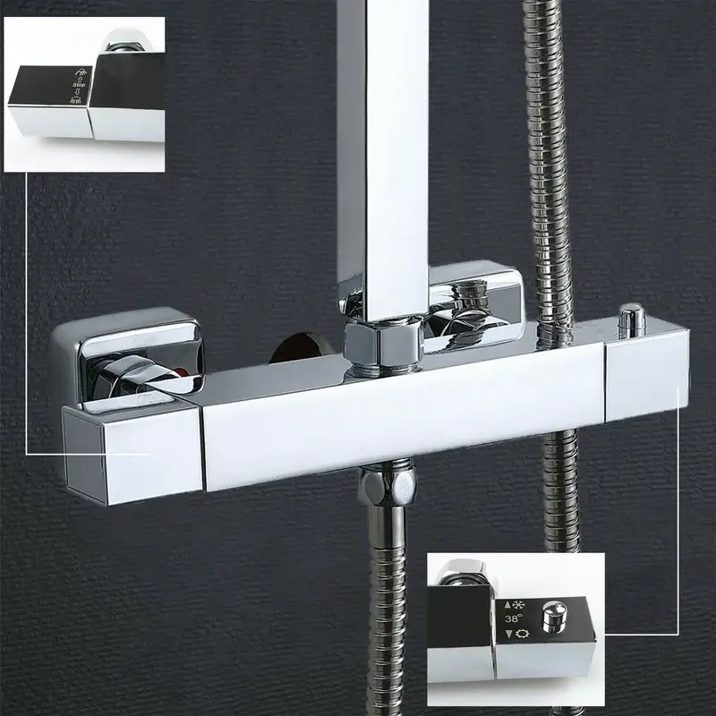 Thumbnail: NEW Bathroom Thermostatic Shower Mixer Overhead Rainfall Shower Head Set