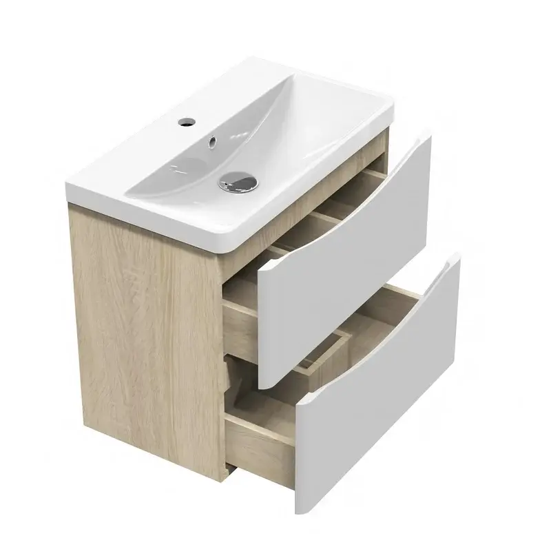 Thumbnail: 600mm Bathroom Oak Vanity Units with Resinous Sink Wall Mounted