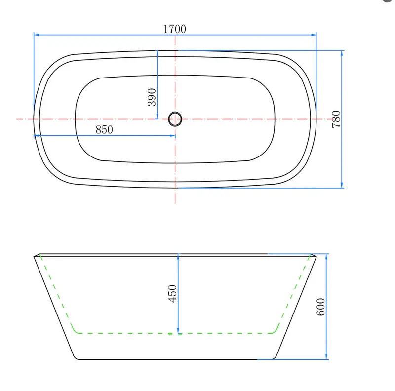 Thumbnail: Bathrooms Black Freestanding Double Ended Bath Bathtub 1700x780mm