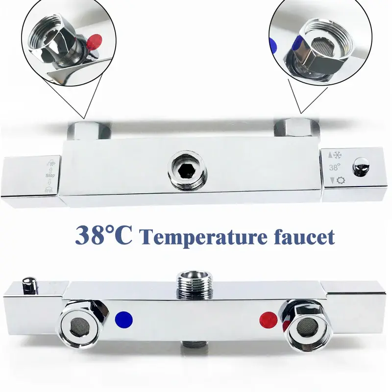 Thumbnail: NEW Bathroom Thermostatic Shower Mixer Overhead Rainfall Shower Head Set