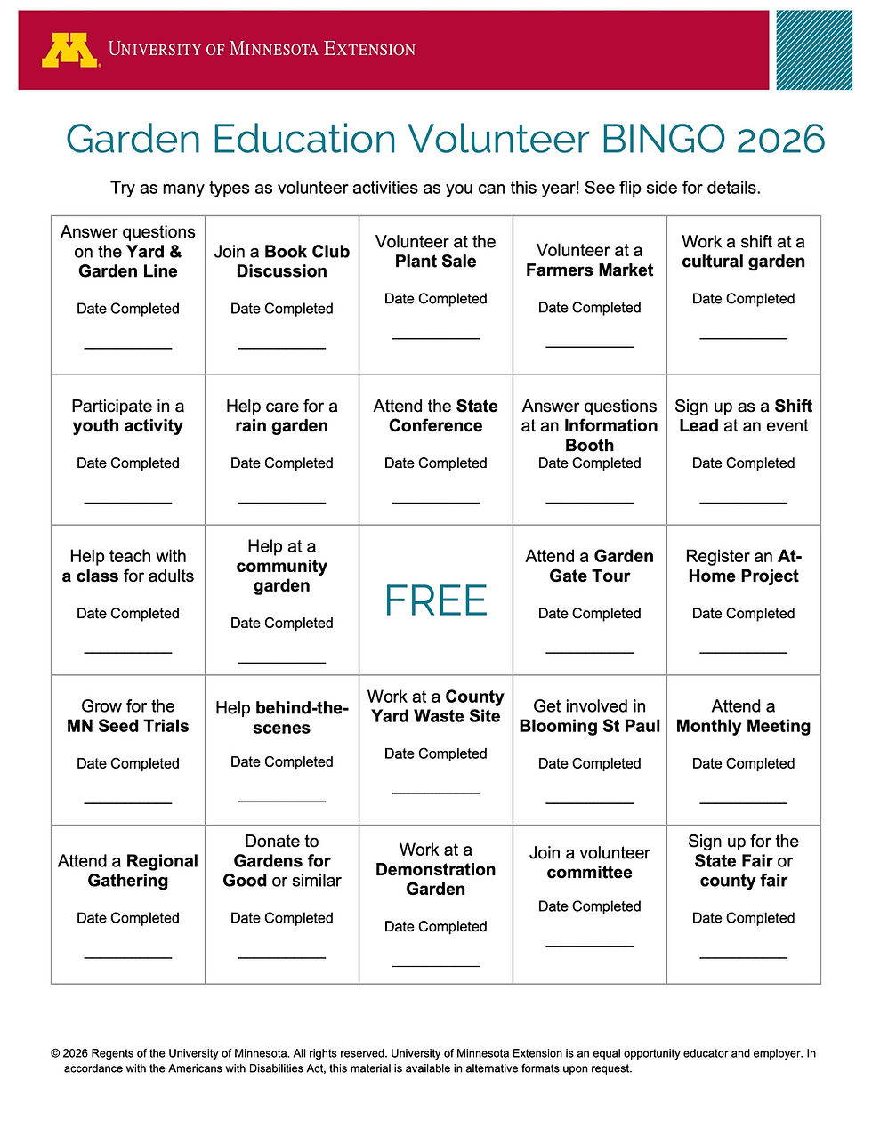 Volunteer BINGO 2026