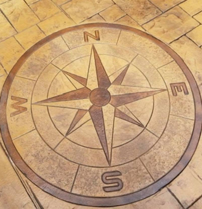 Stylish imprinted concrete compass design