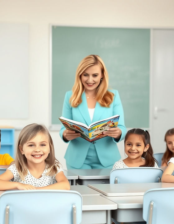 8 smiling Kids age of 6 sitting behind l