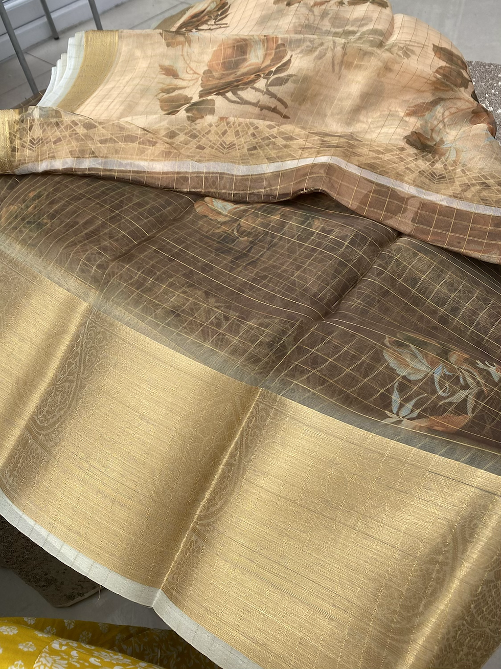 Thumbnail: Golden beige organza  Saree 