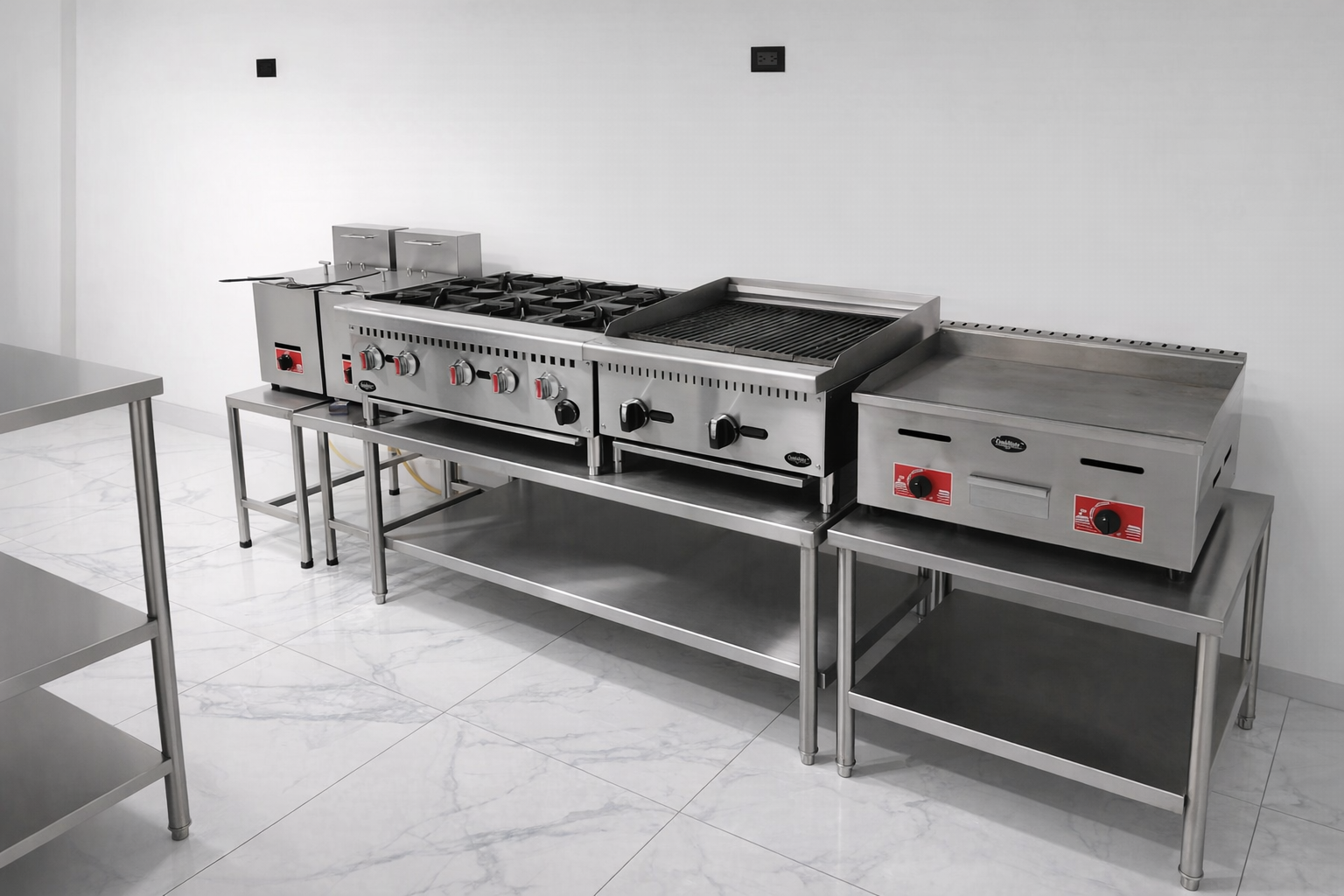 Equipo de cocina en acero inoxidable.