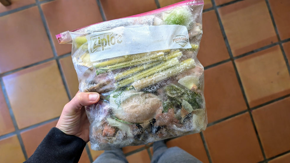 homemade bone broth stored in freezer bag