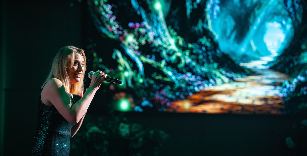 Laura Pick performing at Salesforce Outforce Wicked themed gala in aid of Just Like Us, produced by Baby Grand Collective
