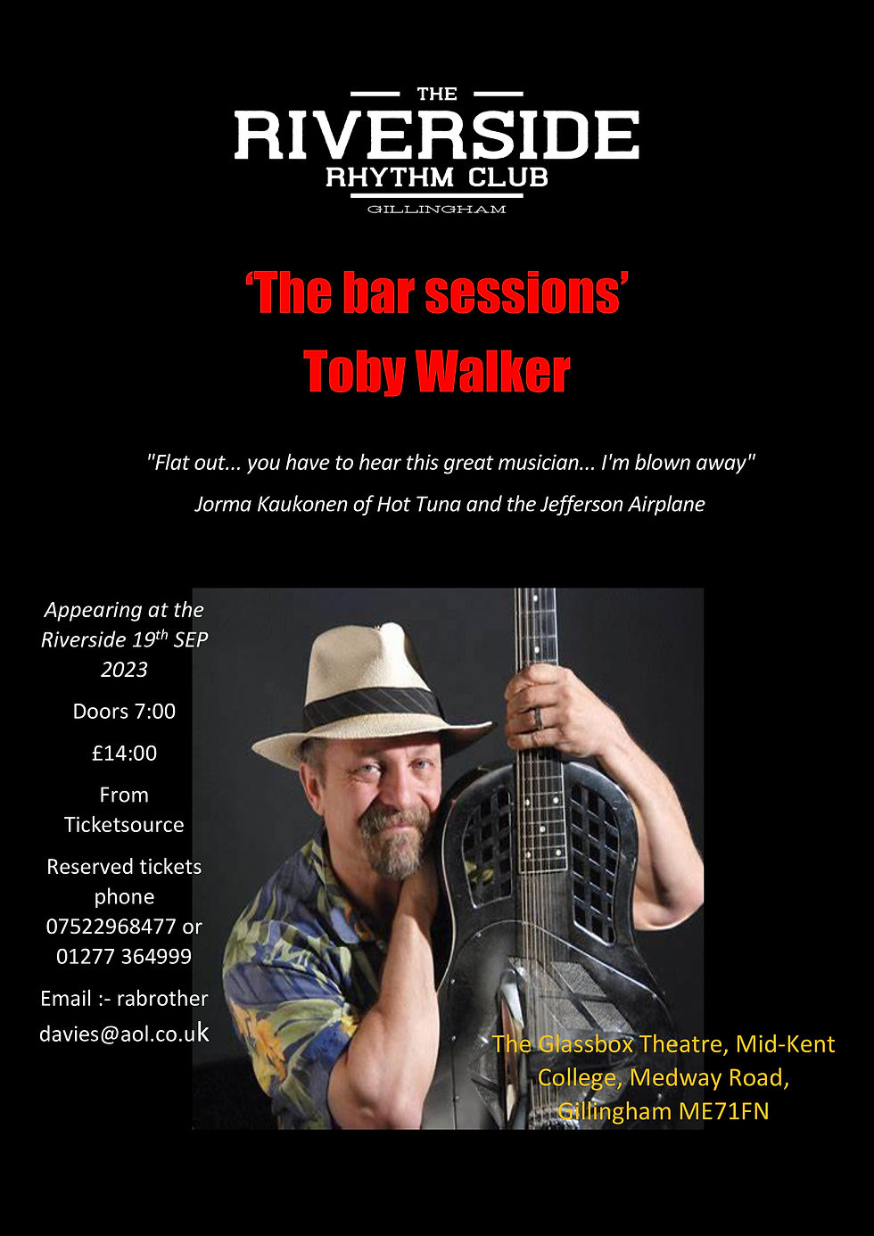 The Riverside Rhythm Club Presents: "The Bar Sessions" Featuring Toby Walker