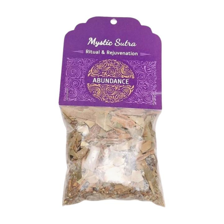 Thumbnail: Attract success with Mystic Sutra's Abundance Blend. A handcrafted mix of Frankincense, Cinnamon, and Bay Leaf resin incense.
