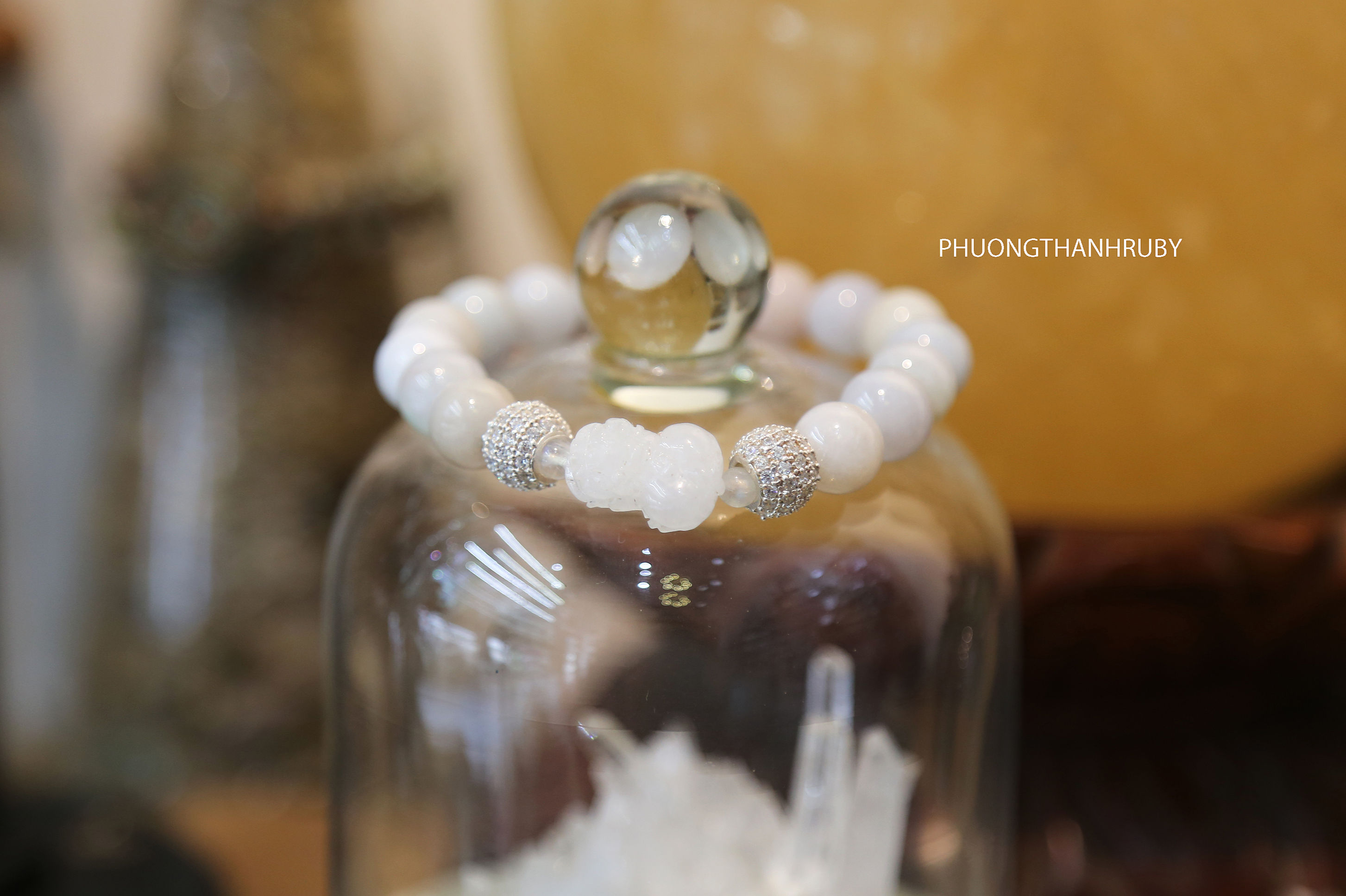 Vòng Linh vật Tỳ Hưu đá Thạch anh trắng sữa | Milky Quartz Pixiu bracelet