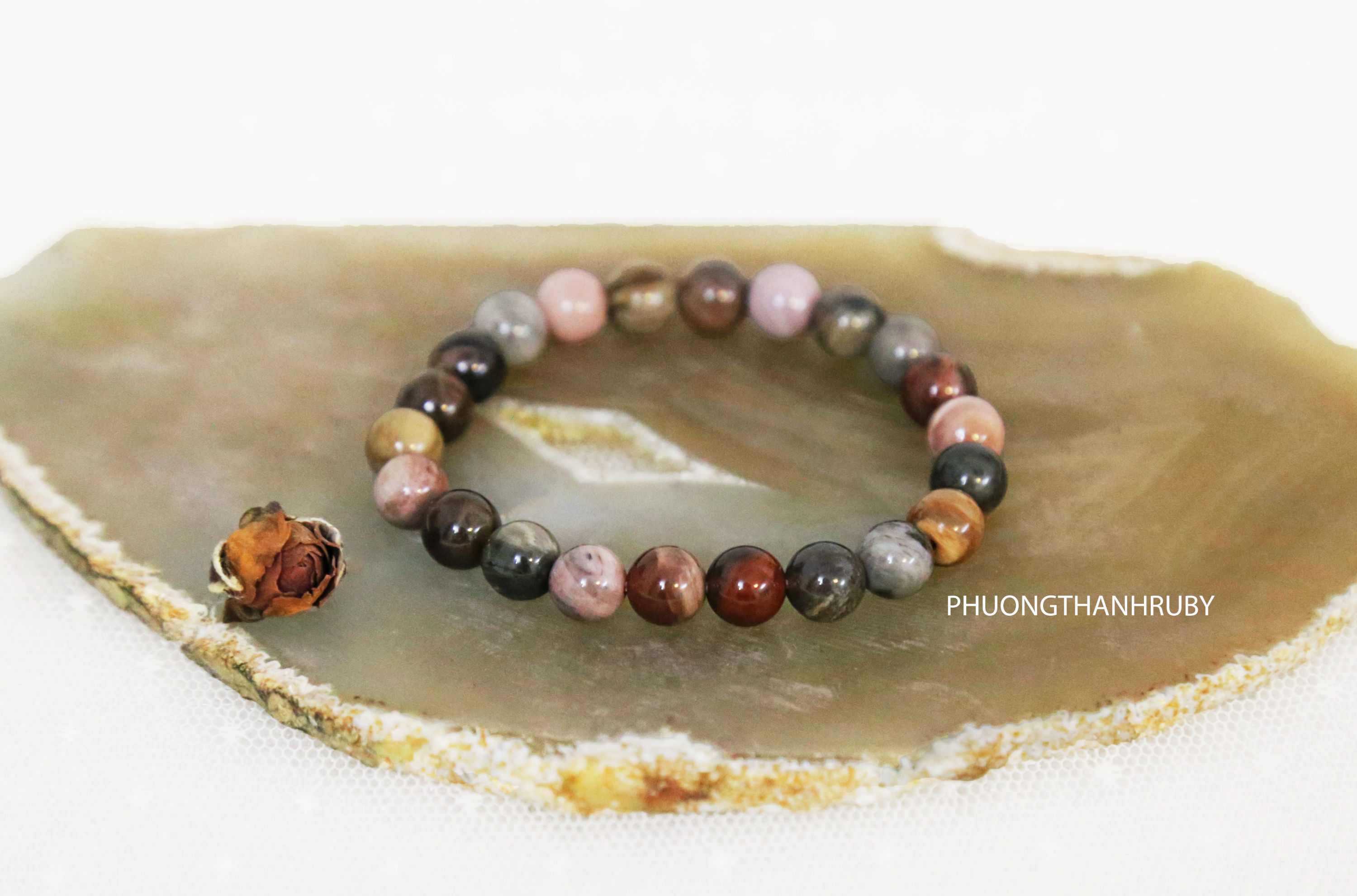 Vòng đá Gỗ hóa thạch đa sắc | Natural Petrified Wood bracelet