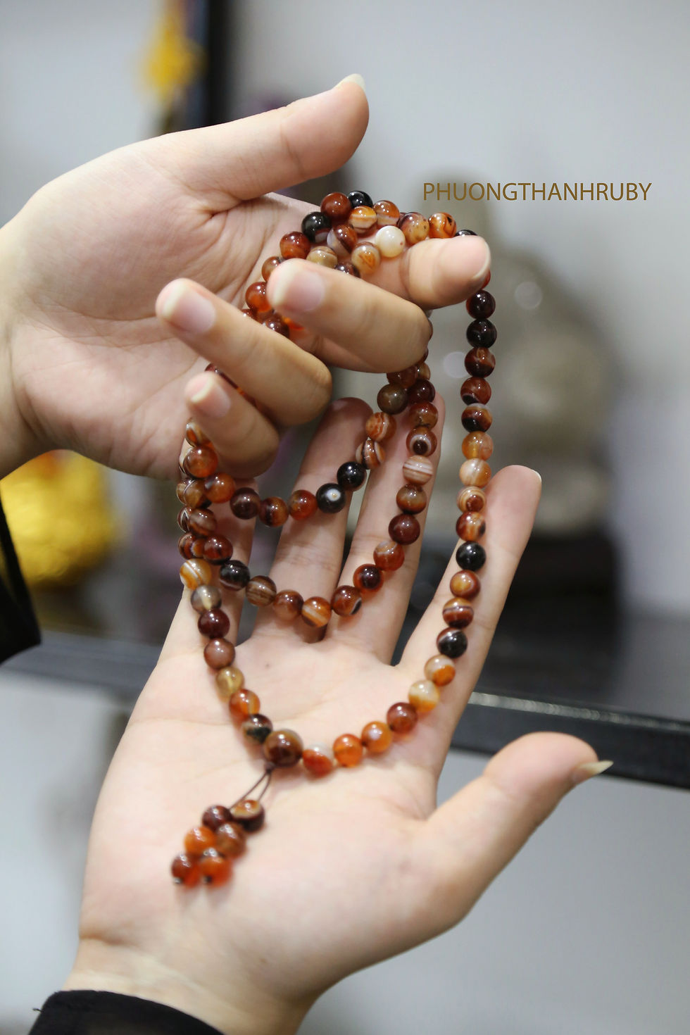 Hình thu nhỏ: Tràng hạt 108 viên từ đá Mã não | Agate 108-Bead Mala