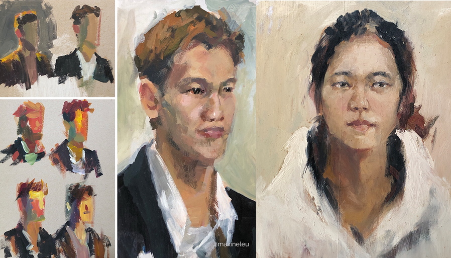 Portrait in acrylic paint demo by Maxine Leu