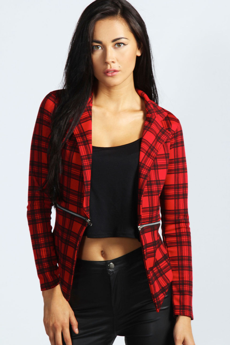 Alannah Tartan Print Zip Blazer