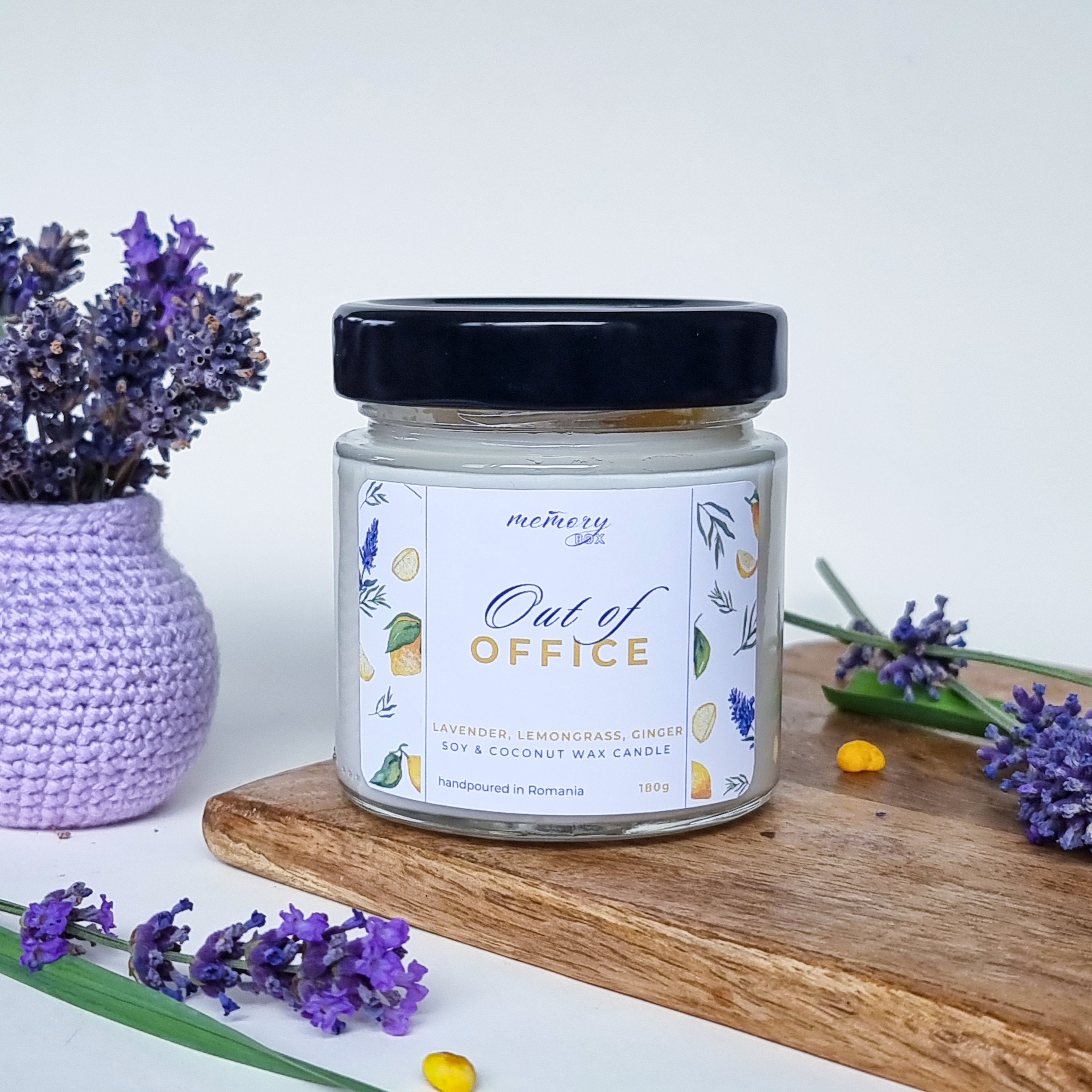 Lumanare din ceara de soia si cocos, cu parfumd e lavanda, ghimbir si lemngrass, fitil de bumbac, lumanare soia