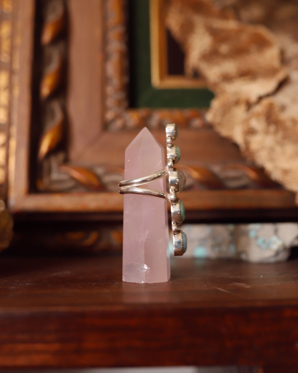 Thumbnail: (7.75) Silver Rainbow Moonstone, Turquoise, Larimar, and Opal Ring