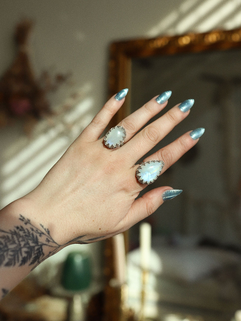 Thumbnail: (6.75) Silver Rainbow Moonstone Ring