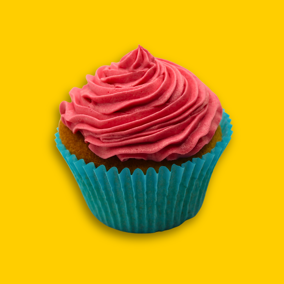 Gluten free jam filled vanilla cupcakes front aerial view