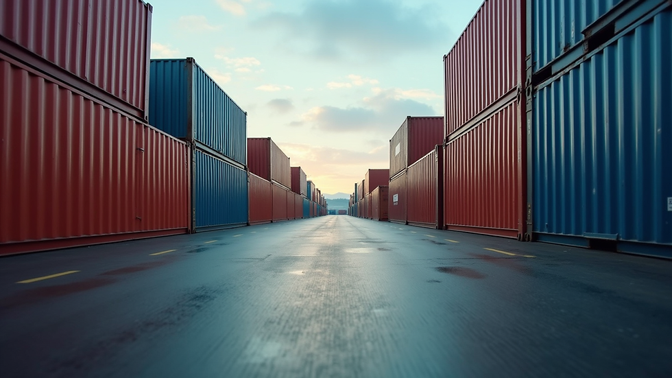 Eye-level view of a busy customs clearance area with shipping containers