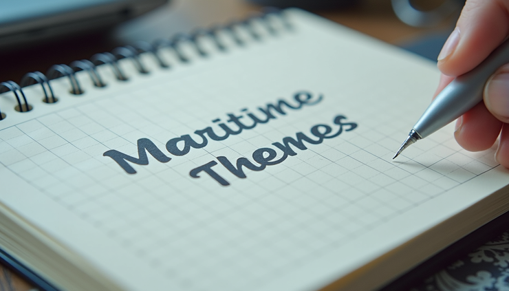 Nahaufnahme eines maritimen Notizbuchs mit handschriftlichen Namensideen