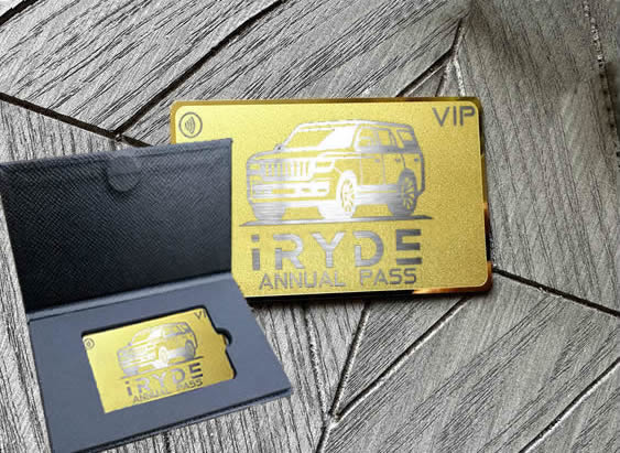Gold iRyde Annual Pass card and presentation case
