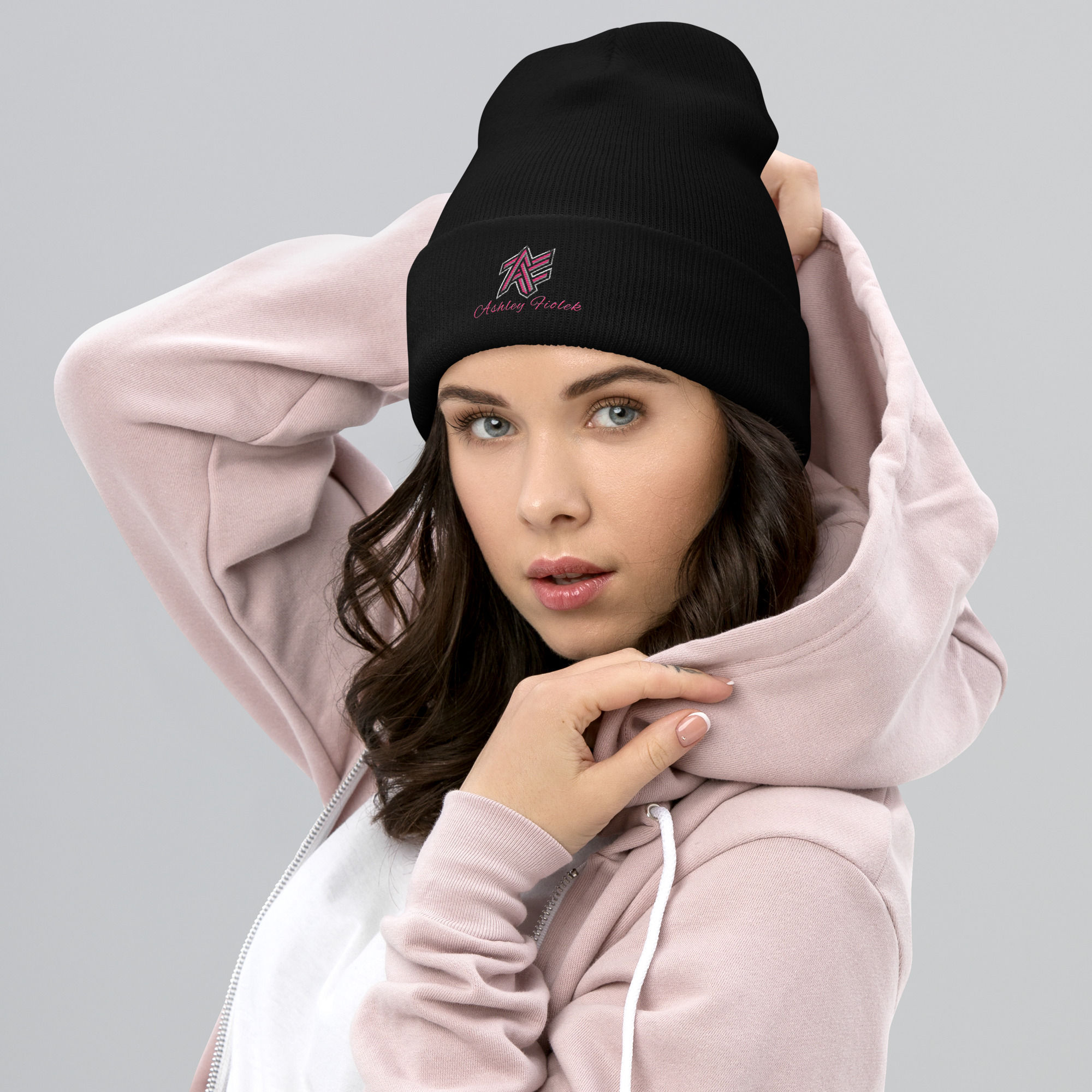Ashley Collection - Pink Monogram with Signature - Cuffed Beanie