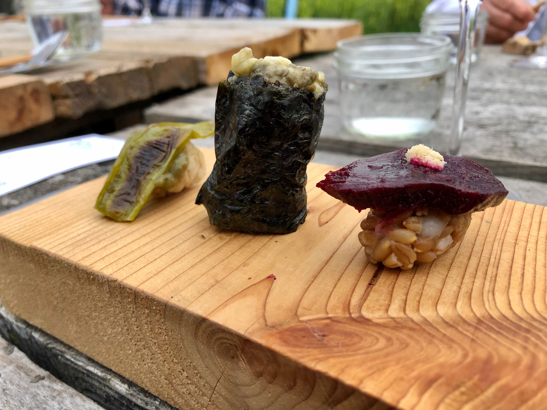 Delicious variety of grains and veggies all in the form of sushi. They were too cute and so fun to eat. If I had kids, this might be how I'd get to them eat a bigger variety of things!