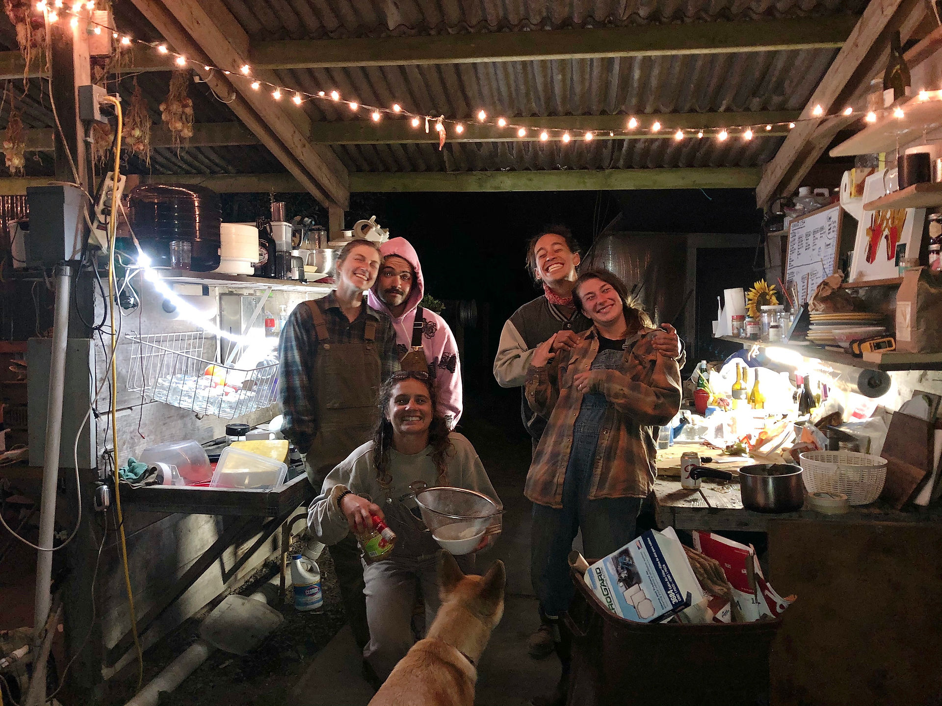 All the lovely humans that orchestrated the dinner for us. Their friend Olivia, not previously pictured, found herself on the West Coast and knew she wanted a hand in this action. Also, you can't see it but everyone had on overalls and they were killin' it! 