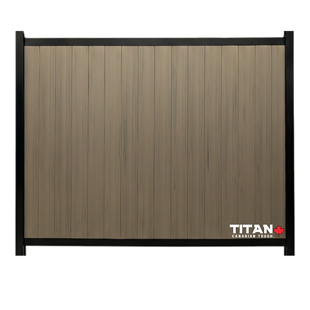 Premium Teak vertical hybrid fencing with black aluminum H-posts in Ottawa
