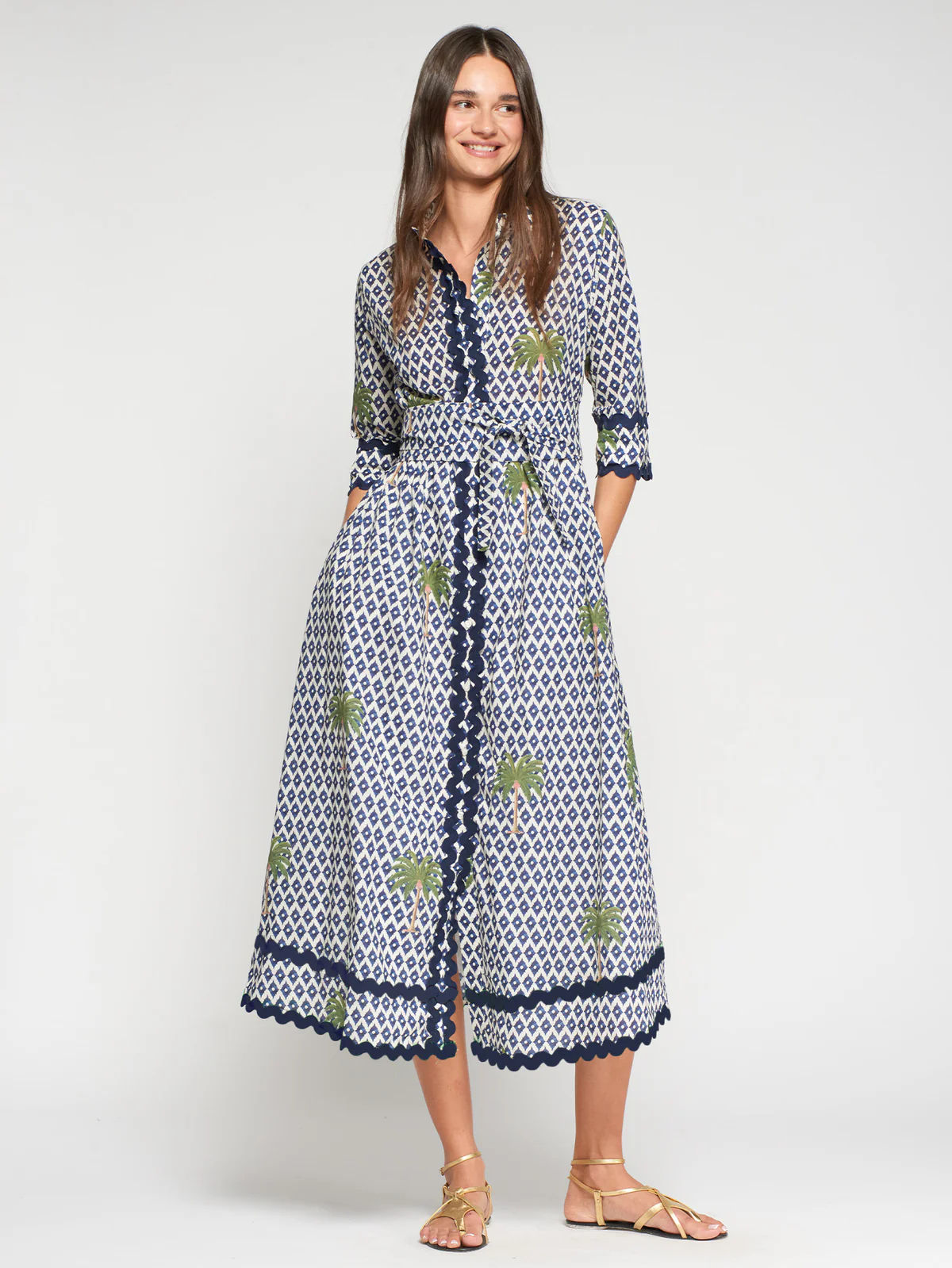 Vilagallo IKat Palm Print Shirtdress