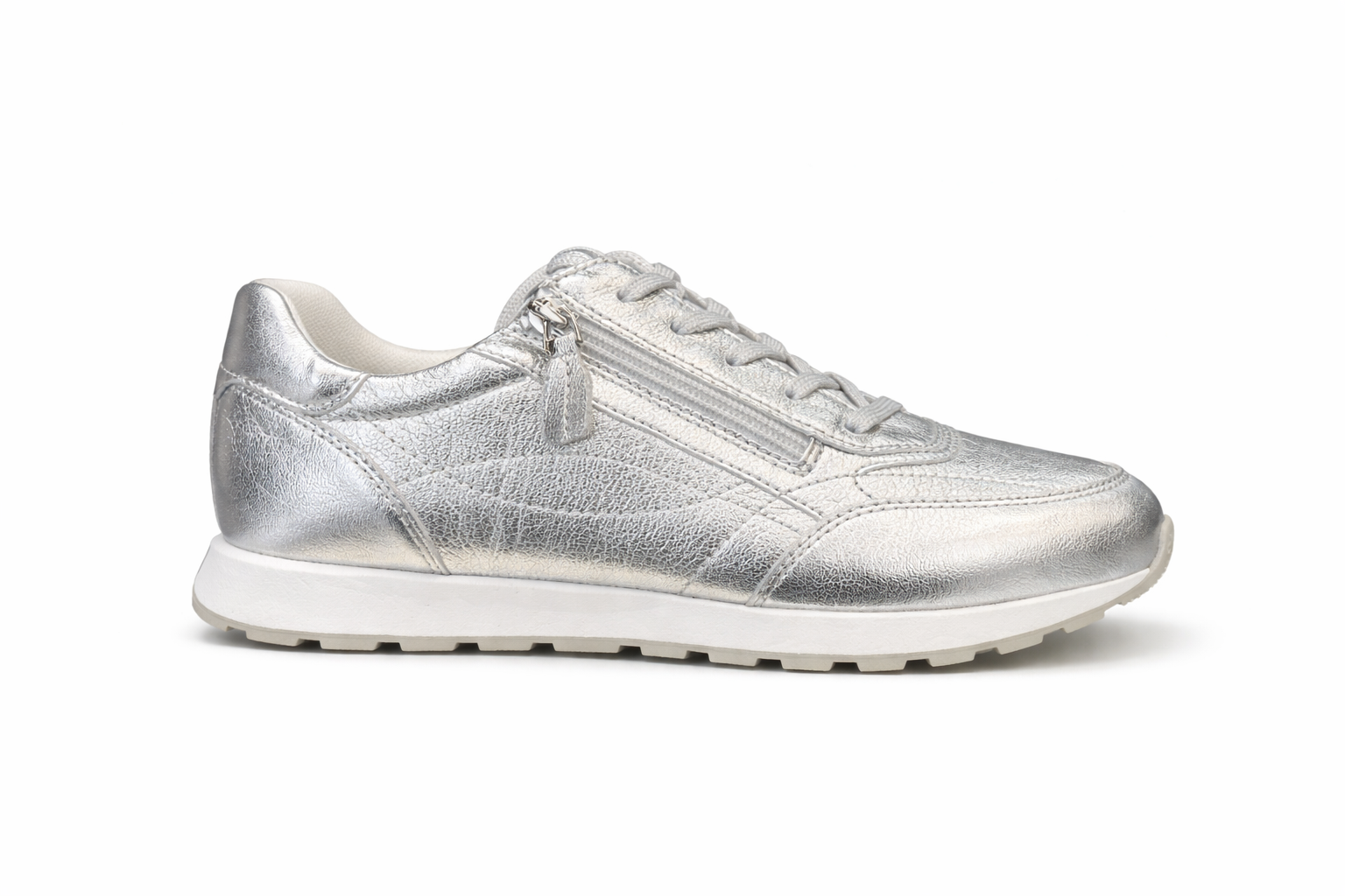 Caprice Metallic Leather Trainer with Zip