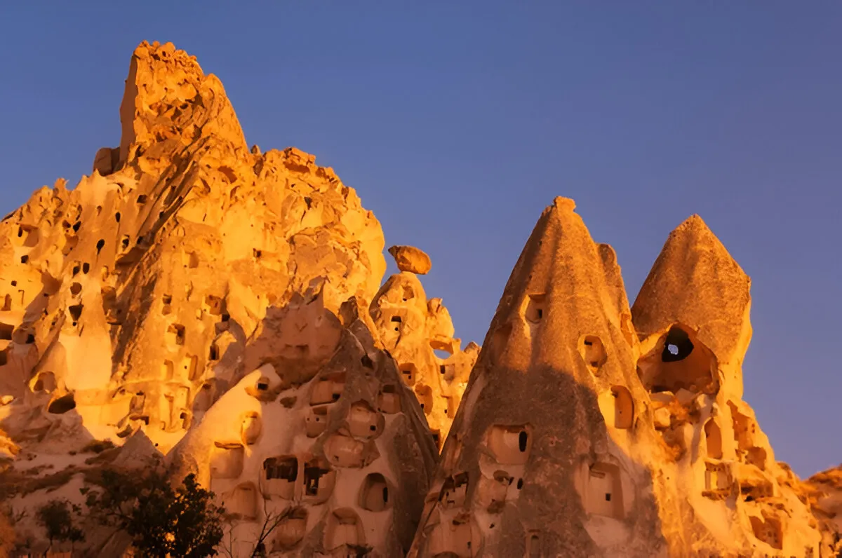 Panoramic view of Uçhisar Castle and Cappadocia’s beautiful valleys.