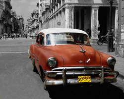 RED & WHITE CAR ON STREET B&W (1)