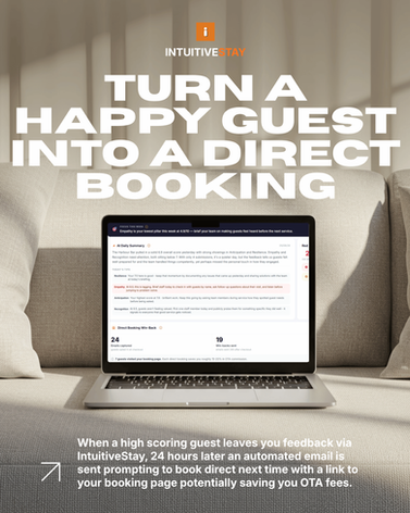 the intuitivestay dashboard on a laptop showing the direct win back feature for hotels, guestshouses and B&Bs