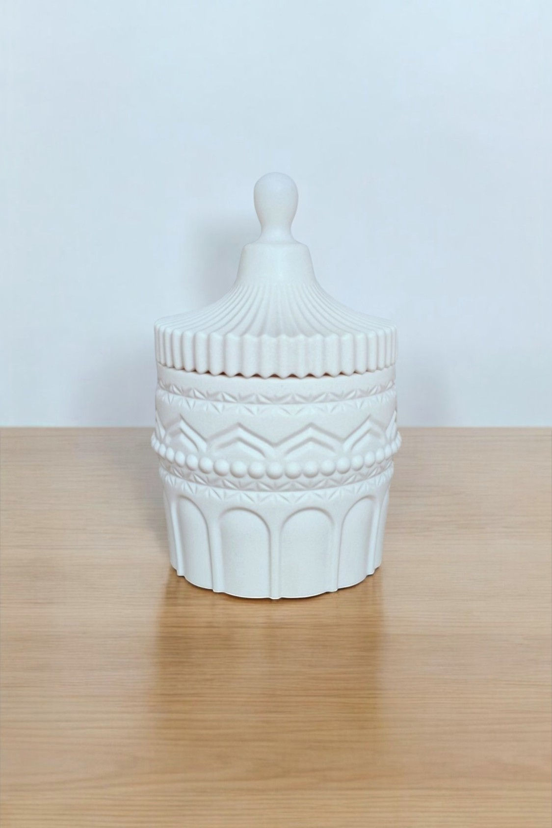 Boîte ronde en Jesmonite – Pot motifs géométriques + couvercle bonbonnière