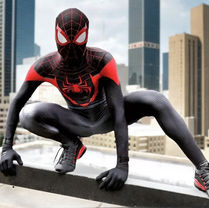Miles Morales Spider-Man party character posing in action stance at superhero themed celebration in Broward County Florida