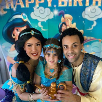 Jasmine princess party character with child at birthday party in Fort Lauderdale