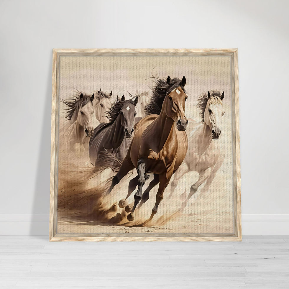 Villskap i bevegelse – Innrammet lerret 60×60 cm | Hestetrykk – Spinnville.no