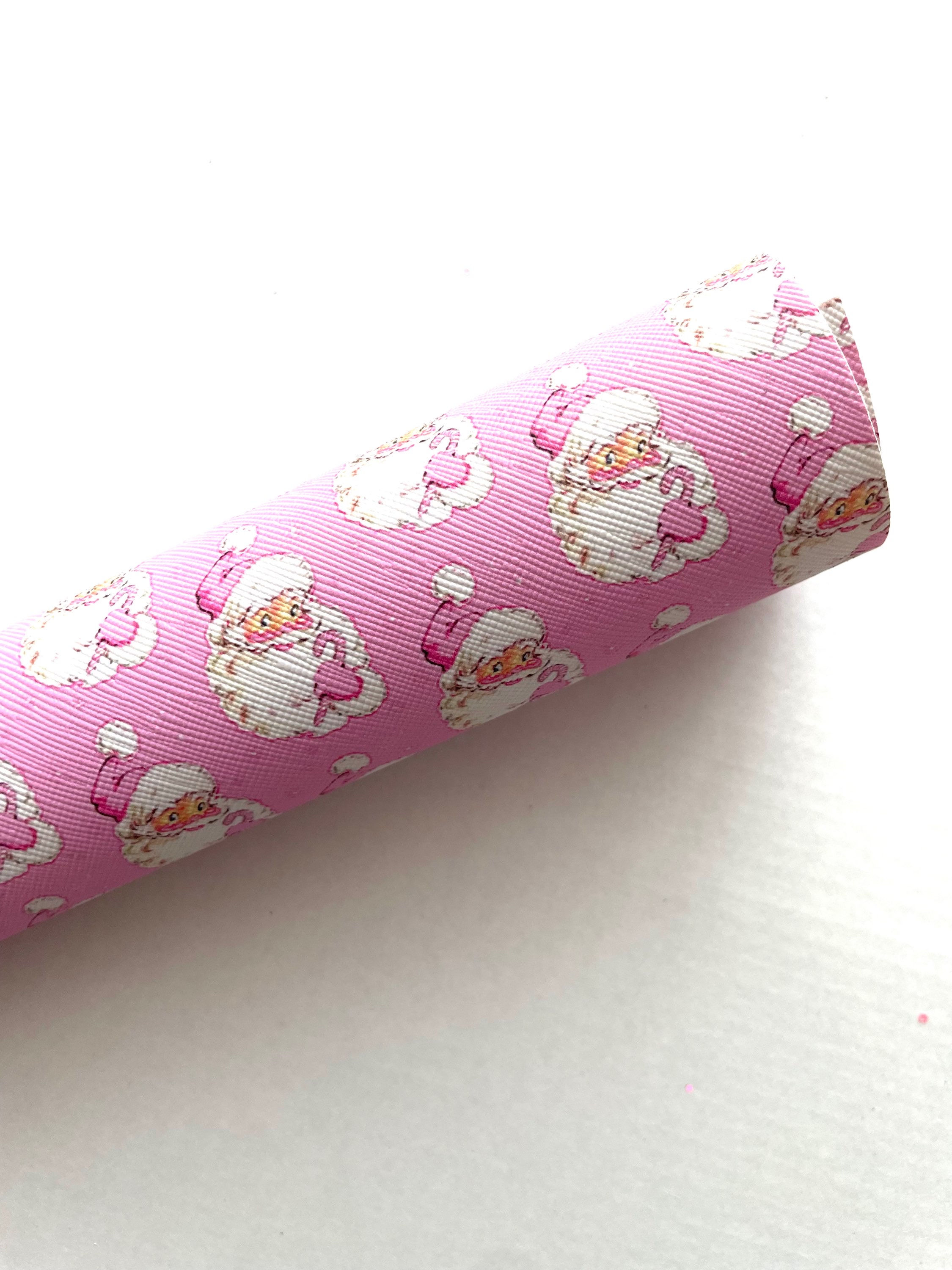 Patterned Leatherette- Pink Santa