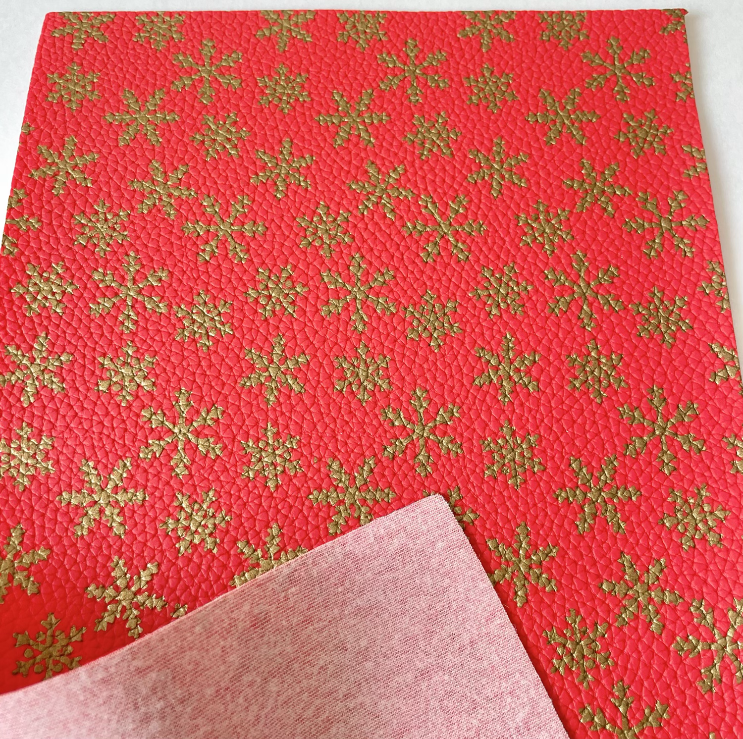 Christmas Patterned Leatherette- Golden Snowflake