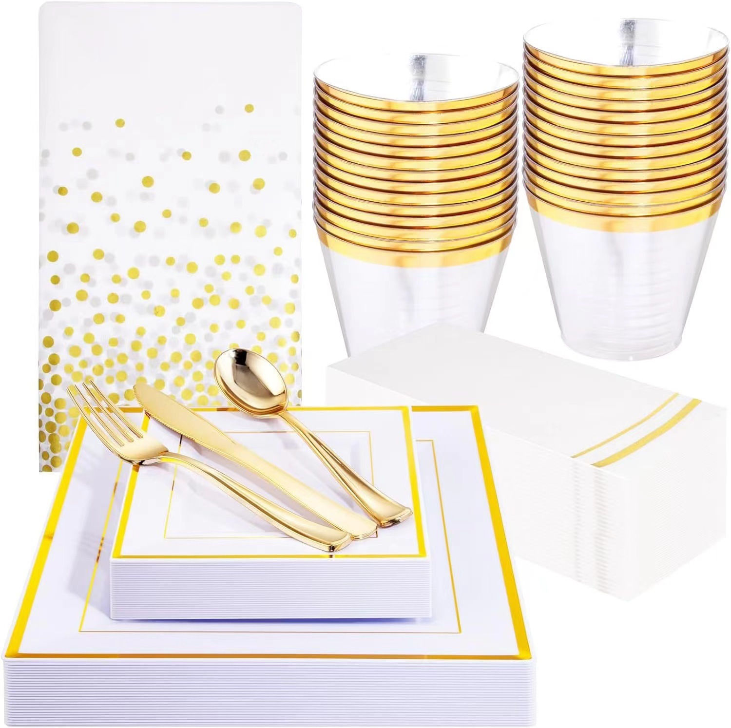 Elegant White and Gold Disposable Dinnerware Set